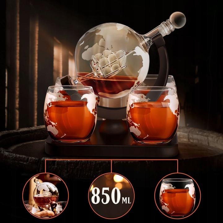 Zestaw do Whisky Karafka Globus 4 Szklanki Prezent dla Taty Faceta