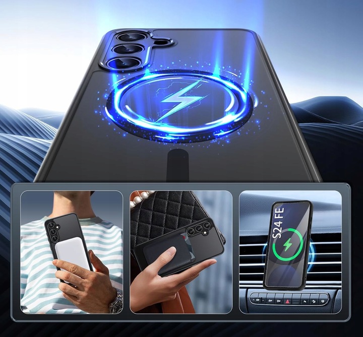 2x SZKŁO+ ETUI WZMACNIANE MAGSAFE CASE CZARNY MATT do SAMSUNG GALAXY S24 FE