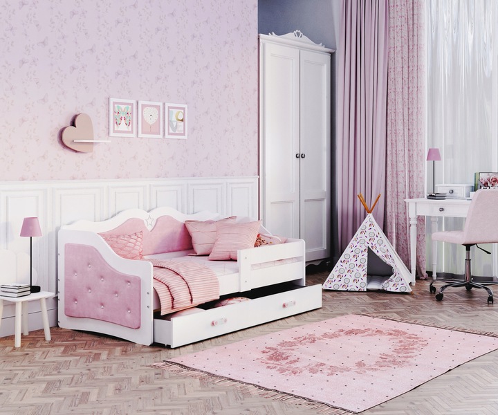 Łóżko tapicerowane 160x80 szuflada + materac LILI