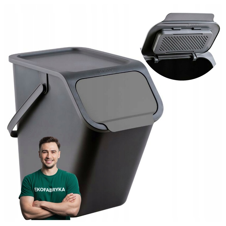 Kosz na śmieci pod zlew na odpady ZMIESZANE kuchenny mały CZARNY 25l