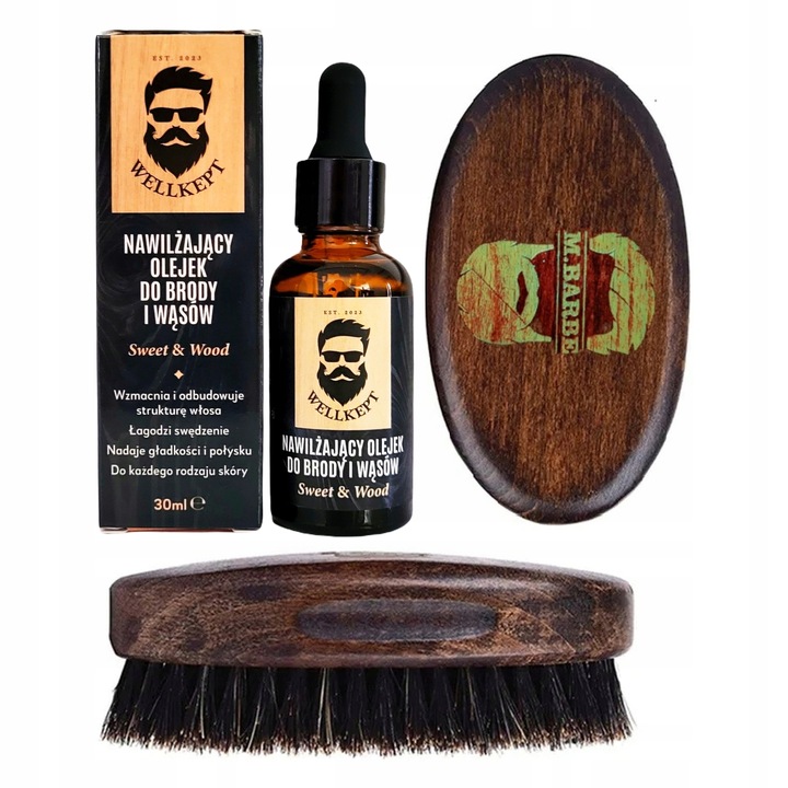 Zestaw do Pielęgnacji Brody: Kartacz / Szczotka + Olejek 30ml Nawilżający