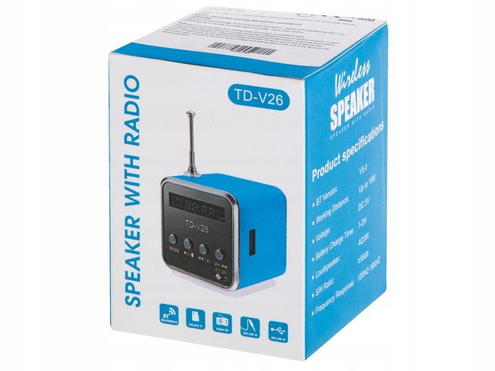 Przenośne radio FM akumulatorowe kuchenne LED z głośnikiem + bluetooth