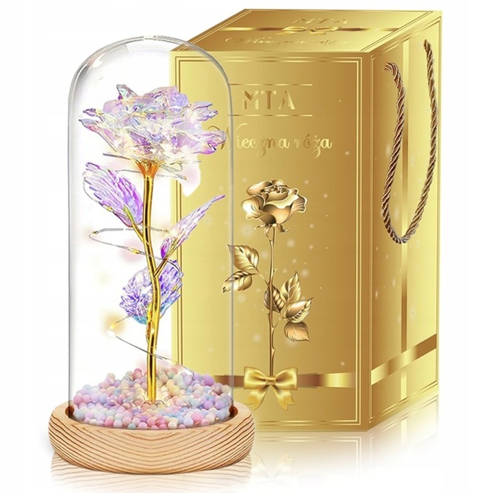 SREBRNY NASZYJNIK SERCE ŁAŃCUSZEK Z ZAWIESZKĄ SREBRO 925 + RÓŻA WIECZNA LED