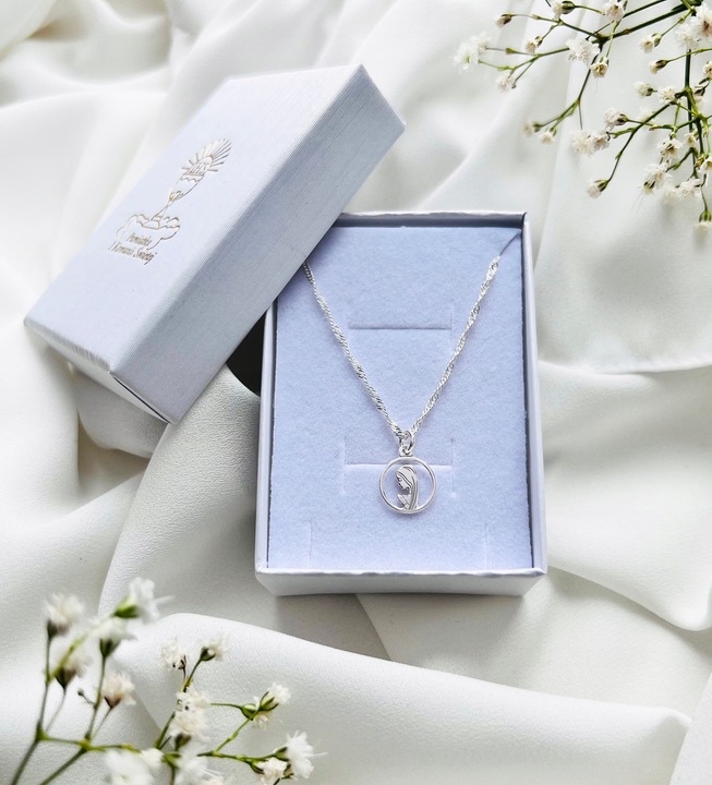 SREBRNY ŁAŃCUSZEK KOMUNIJNY I MEDALIK MATKA BOSKA NA KOMUNIĘ NA CHRZEST 925