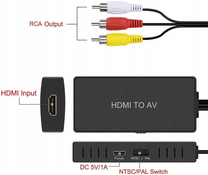 Konwerter HDMI do RCA Adapter AV CINCH CVBS 1080 audi video konwertor