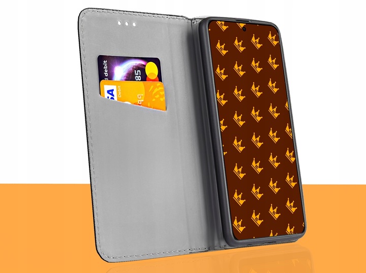 ETUI Z KLAPKĄ DO SAMSUNG GALAXY S24 CZARNE ZAMYKANE MAGNETYCZNE + SZKŁO 9H