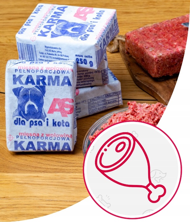 Karma dla Psa Mięso Mrożone Wołowe Bez Kości Surowe Świeże AS 10 kg BARF