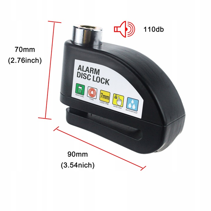 Blokada Tarczy Hamulcowej z Alarmem Do Motocykli i Rowerów Wodoodporna