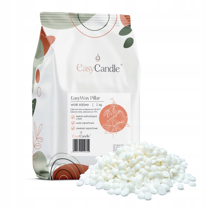 Wosk sojowy EasyWax Pillar do świec wolnostojących naturalny pastylki 1 kg