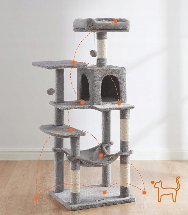 DRAPAK DLA KOTA DUŻY LEGOWISKO SŁUPEK WIEŻA DOMEK 6 POZIOMÓW WYSOKI 143cm