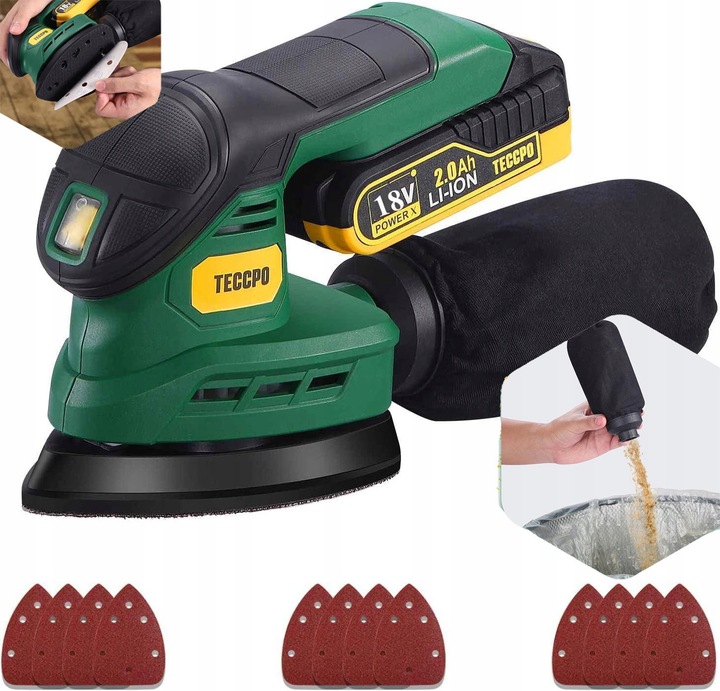 SZLIFIERKA MIMOŚRODOWA OSCYLACYJNA AKUMULATOROWA 2.0mAh 18V Bezpyłowa TECCP
