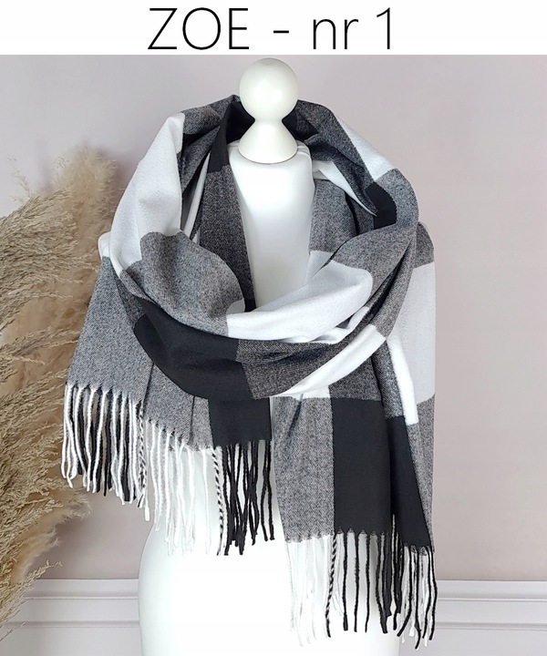 Stylowy CIEPŁY SZAL damski długi DUŻY szalik W MODNĄ KRATĘ JESIENNY,