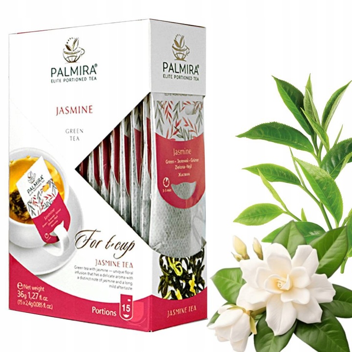 Herbata zielona liścasta deluxe z kwiatami jaśminu Palmira 15 saszetek