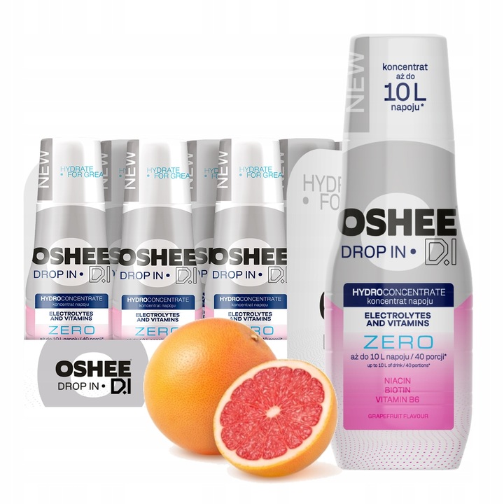 9x Hydrokoncentrat OSHEE Drop In ZERO Elektrolity Witaminy Grejpfrut