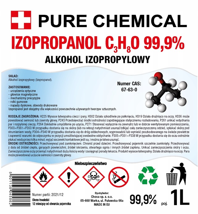 ALKOHOL IZOPROPYLOWY IZOPROPANOL IPA CZSTY 99,9% DO ODTŁUSZCZANIA 3x
