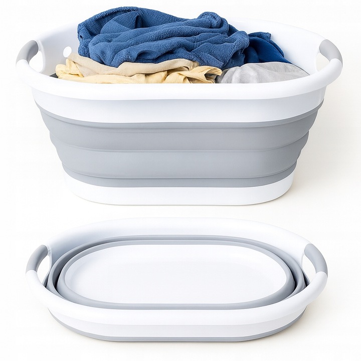 Kosz na pranie składany silikonowy szary 24L wąski YOKA HOME