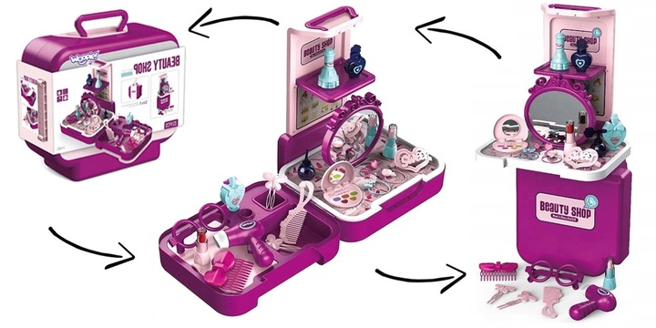 TOALETKA LUSTRO DUŻA SALON PIĘKNOŚCI MAKIJAŻ SUSZARKA WALIZKA 2w1 XL WOOPIE