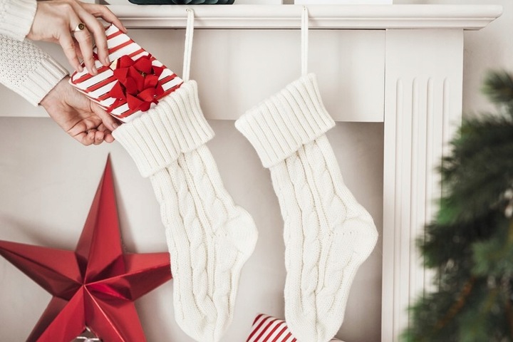 SKARPETA na kominek BIAŁA ecru ŚWIĄTECZNA dł.34cm