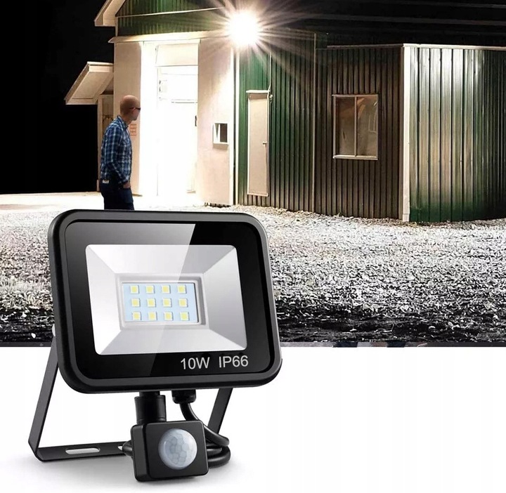 HALOGEN LED 10W LAMPA Z CZUJNIK RUCHU ZMIERZCHU NAŚWIETLACZ ZEWNĘTRZNY