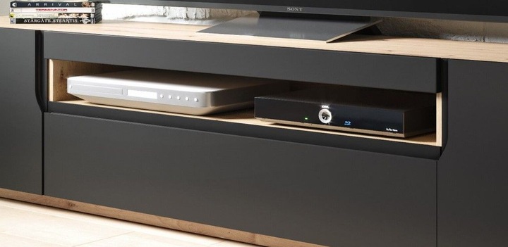 Szafka RTV czarna mat+dąb Artisan Wisząca i stojąca Odyn