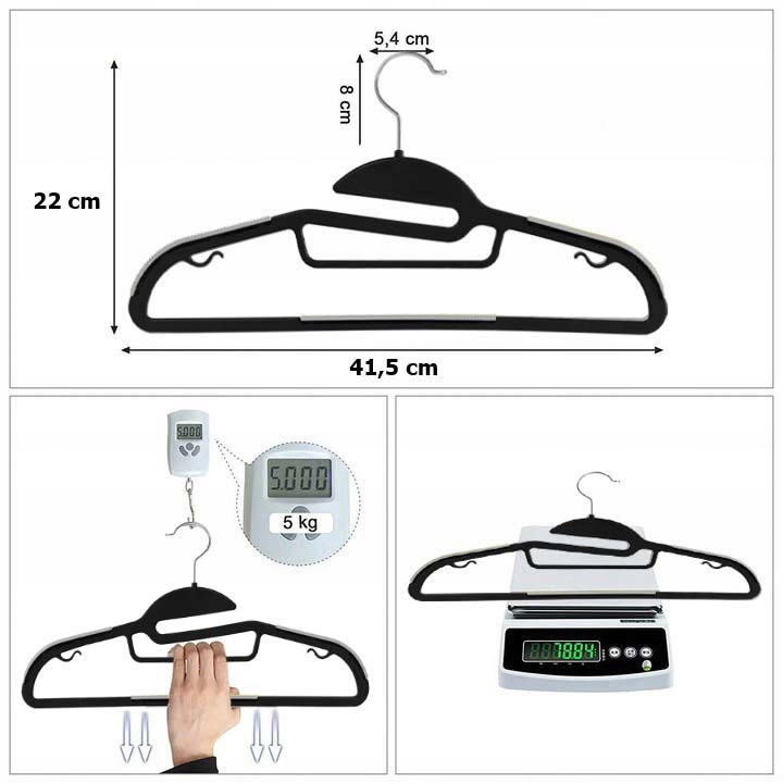 WIESZAK LOFTOWY NA UBRANIA ODZIEŻ WIESZAKI ANTYPOŚLIZGOWE CZARNE MOCNE