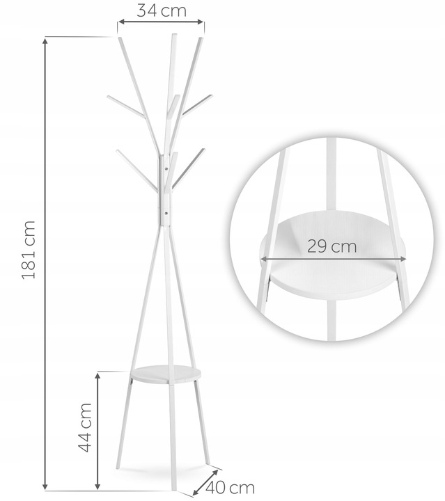 WIESZAK NA ODZIEŻ UBRANIA KURTKI STOJĄCY PODŁOGOWY PÓŁKA BIAŁY STOJAK