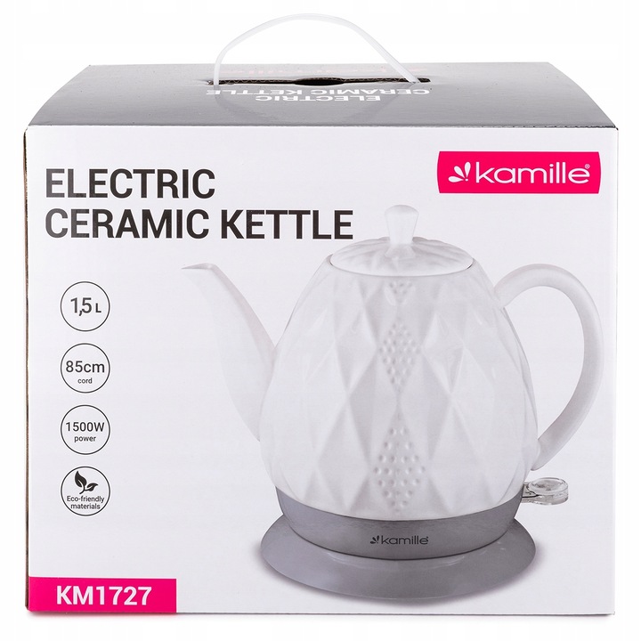 CZAJNIK ELEKTRYCZNY BEZPRZEWODOWY CERAMICZNY KAMILLE 1200 W 1,5 L