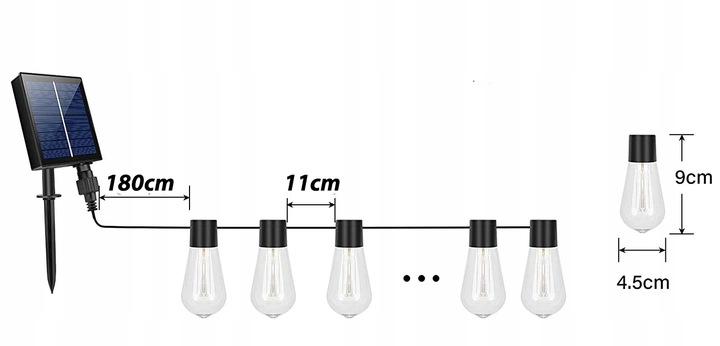 GIRLANDY SOLARNE 5 Metrów 20 Żarówek LED Lampki Ozdobne Ogrodowe