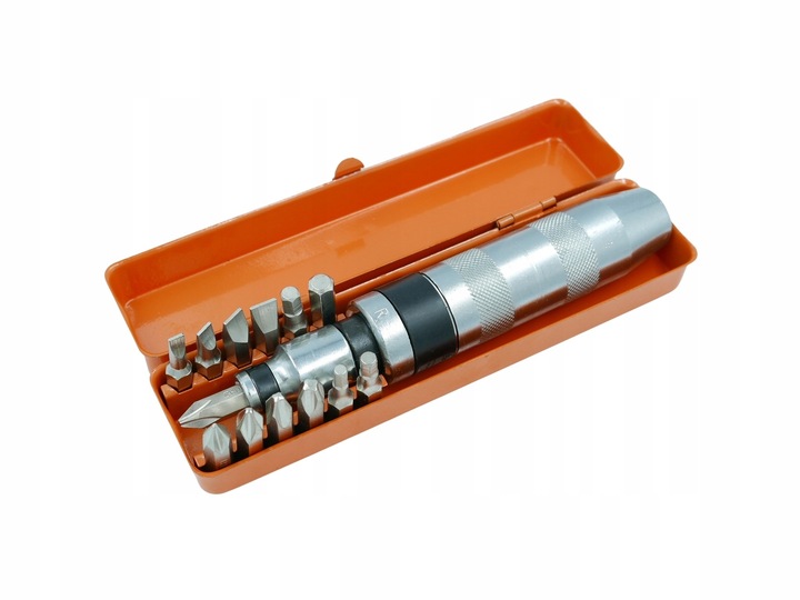 ŚRUBOKRĘT POBIJAK WYKRĘTAK WKRĘTAK UDAROWY 13 BITÓW + METALOWE PUDEŁKO