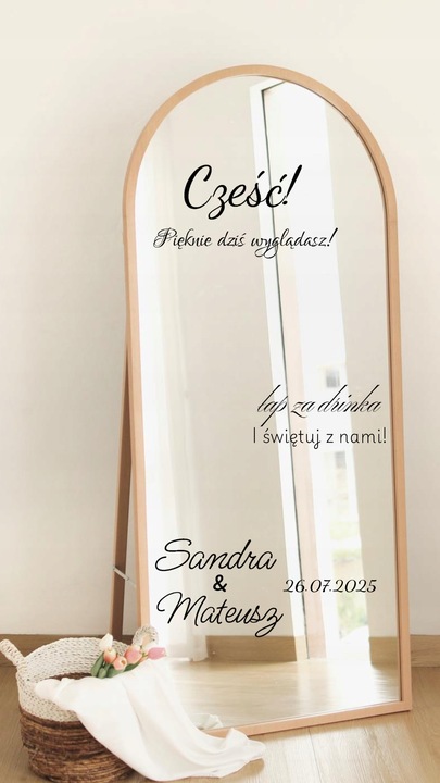NAKLEJKA NA LUSTRO naklejki personalizowane na wesele ślub imprezę urodziny