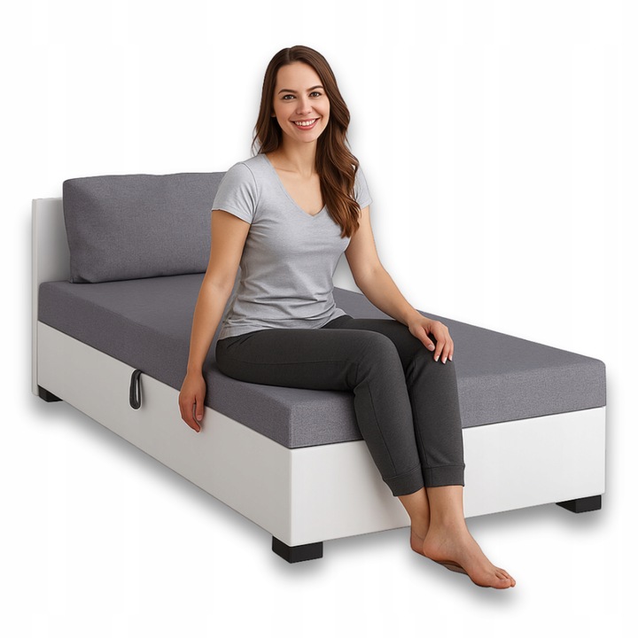 Tapczan Jednoosobowy Łóżko 80x195cm z Pojemnikiem na Pościel +
