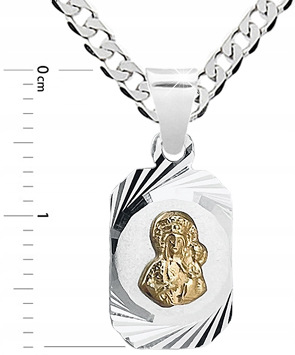 SREBRNY ZESTAW ŁAŃCUSZEK PANCERKA I MEDALIK KOMUNIJNY MATKA BOSKA