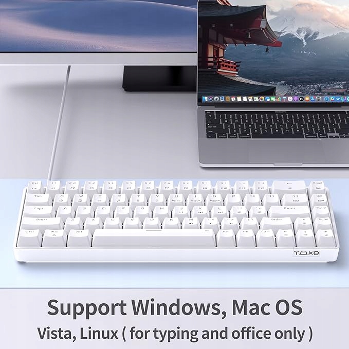 Klawiatura mechaniczna gamingowa TMKB T68SE RGB Kabel USB-A do USB-C biała