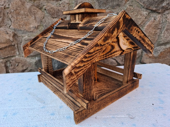 KARMNIK DREWNIANY opalany dla ptaków z WSYPEM WSYP budka lęgowa DUŻY