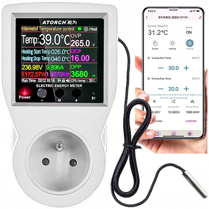 TERMOSTAT ELEKTRONICZNY WiFi WATOMIERZ TIMER APLIKACJA GNIAZDKO 230V