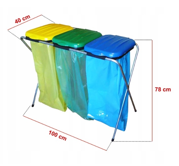 STOJAK NA WORKI KOSZ DO SEGREGACJI ŚMIECI - 3 komory STANÓW