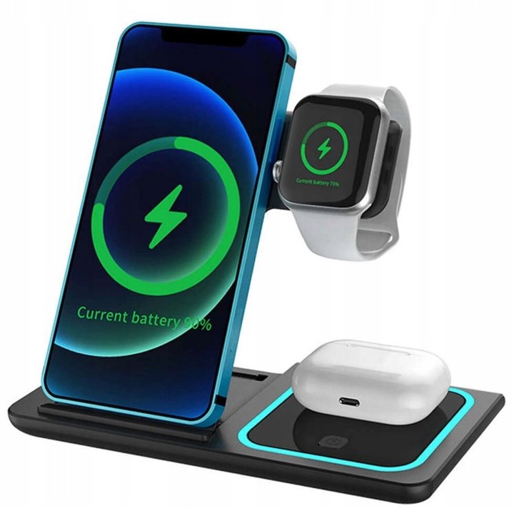 Ładowarka Indukcyjna Stacja Dokująca Apple Iphone AirPods Qi USB 3w1 LED