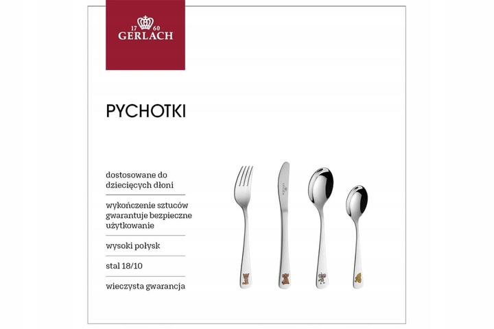 Sztućce dla Dzieci Gerlach Pychotki Grawer Prezent na Chrzest Roczek