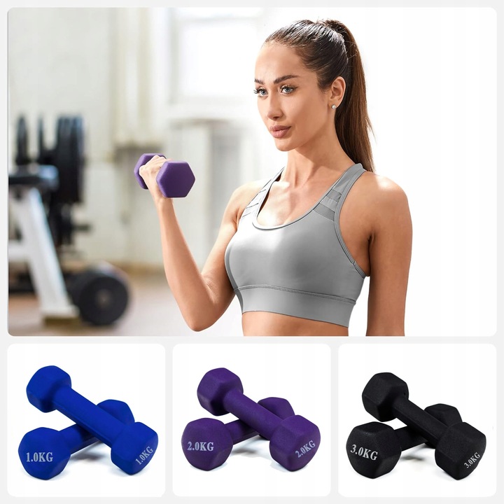 Zestaw hantli do ćwiczeń hantle hantelki ciężarki fitness stojak 1/2/3KG 12