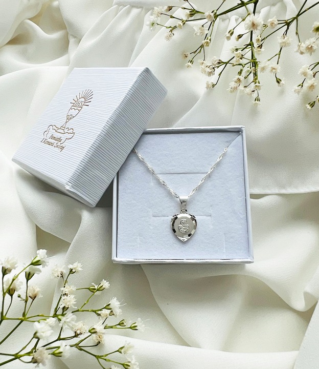 SREBRNY ŁAŃCUSZEK MEDALIK KOMUNIJNY MATKA BOSKA KOMUNIA CHRZEST SREBRO 925