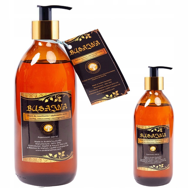 OLEJEK BUSAJNA 500ML UJĘDRNIA NAWILŻA NA SKÓRĘ SUCHĄ ROZCIĄGNIĘTĄ + POMPKA