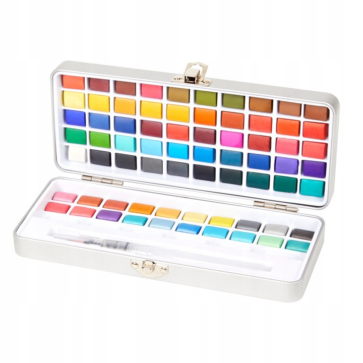 FARBY AKWARELOWE METALICZNE WODNE ZESTAW FARB W KOSTKACH AKWARELE 70 KOL