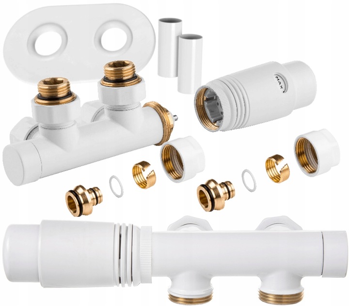 ZAWÓR TERMOSTATYCZNY DO GRZEJNIKA BIAŁY DUOPLEX +MASKOWNICA OWALNA 1/2" Kpl