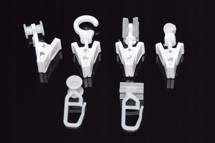 Żabki białe ruchome z rolką na środku do szyny sufitowej 100 szt do firan