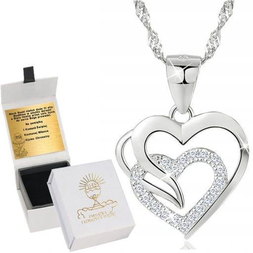 SREBRNY NASZYJNIK SERCE SREBRO 925 ŁAŃCUSZEK DAMSKI Z ZAWIESZKĄ GRAWER