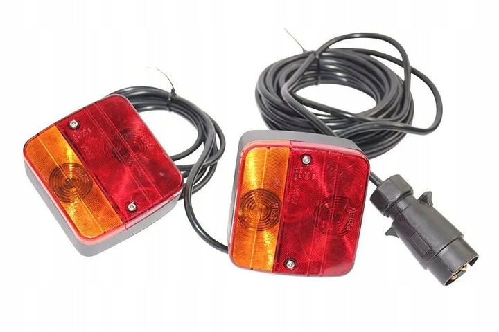 ZESTAW LAMP NA TYŁ PRZYCZEP ŚWIATŁA TYLNE WTYCZKA 7 PIN ŻARÓWKI PRZEWÓD 4M