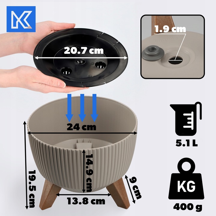 DONICZKA DONICA OSŁONKA NA NÓŻKACH WKŁAD KWIETNIK 24cm BEŻOWA MISA