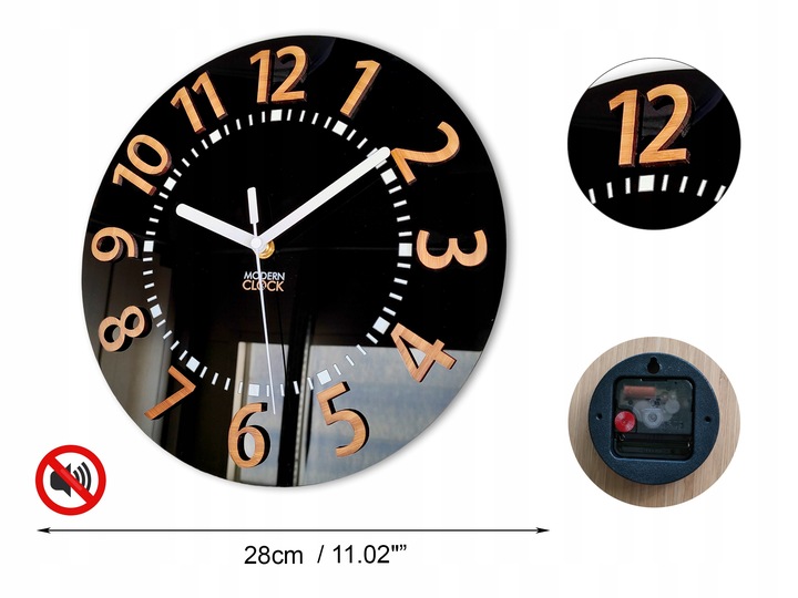 Zegar ścienny EROS 3D cichy czytelny bambus 28 CM