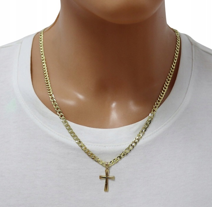 ZŁOTY PEŁNY ŁAŃCUSZEK MĘSKI PANCERKA Z KRZYŻYKIEM PR. 925 585 GRAWER GRATIS