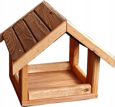 Duży drewniany karmnik dla ptaków brązowy dach dwuspadowy PROMOCJA